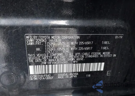 2019 Toyota Rav4 Le z USA, uszkodzony, nr VIN JTMF1RFV6KD016360